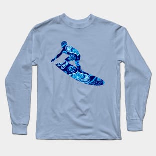 DYNAMIC SURFER DUDE MANDALA, ZENTANGLE DESIGN, BLUE SURFBOARD Long Sleeve T-Shirt